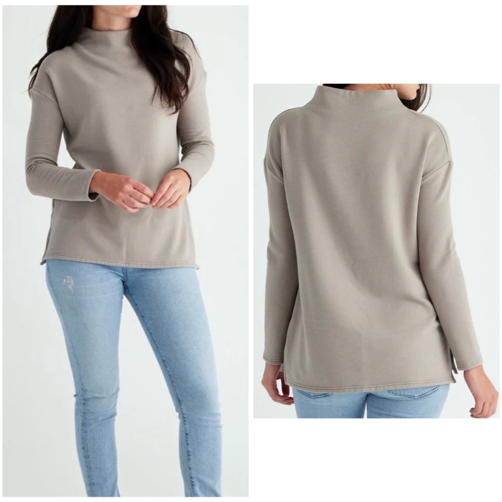 Free Fly Cozy Taupe Tan Long Sleeve Top Mock Neck Turtleneck Size M